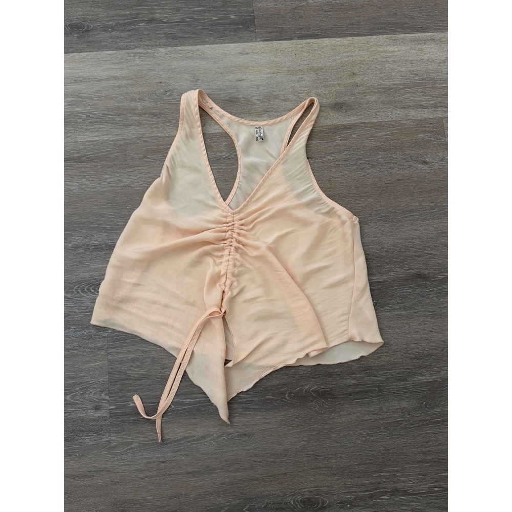 Free People Intimately Peach Ruched Racerback Cropped Tank Top Small